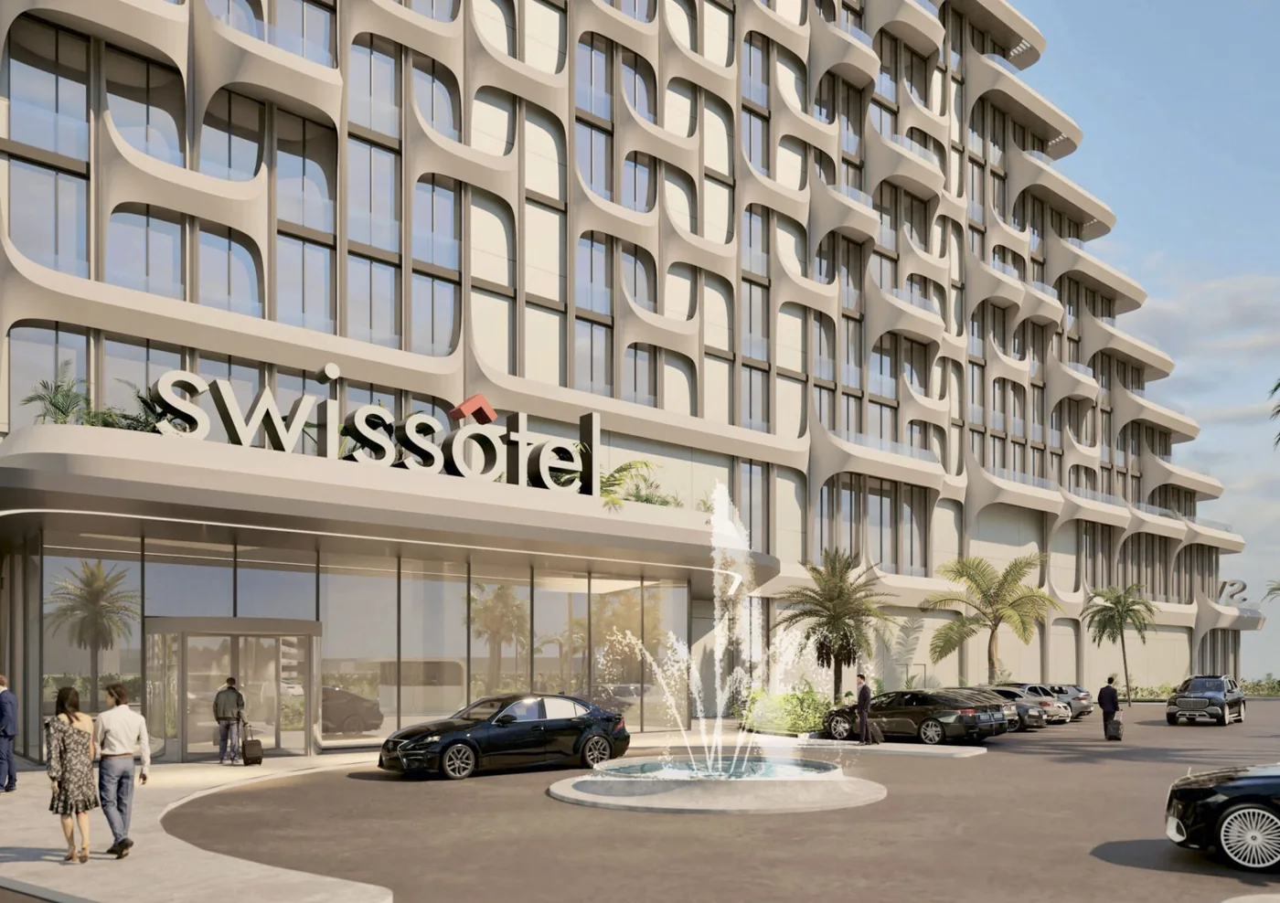 Визуализация: Вход в отель Swissôtel и подъезд с фонтаном